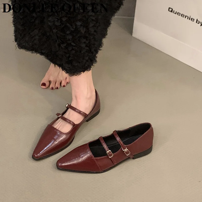 2024 Spring New Brand Women Flat Shoes Fashion Pointed Toe Shallow Mary Jane Shoes Soft Flat Heel Dress Ballerinas Soft Moccasin