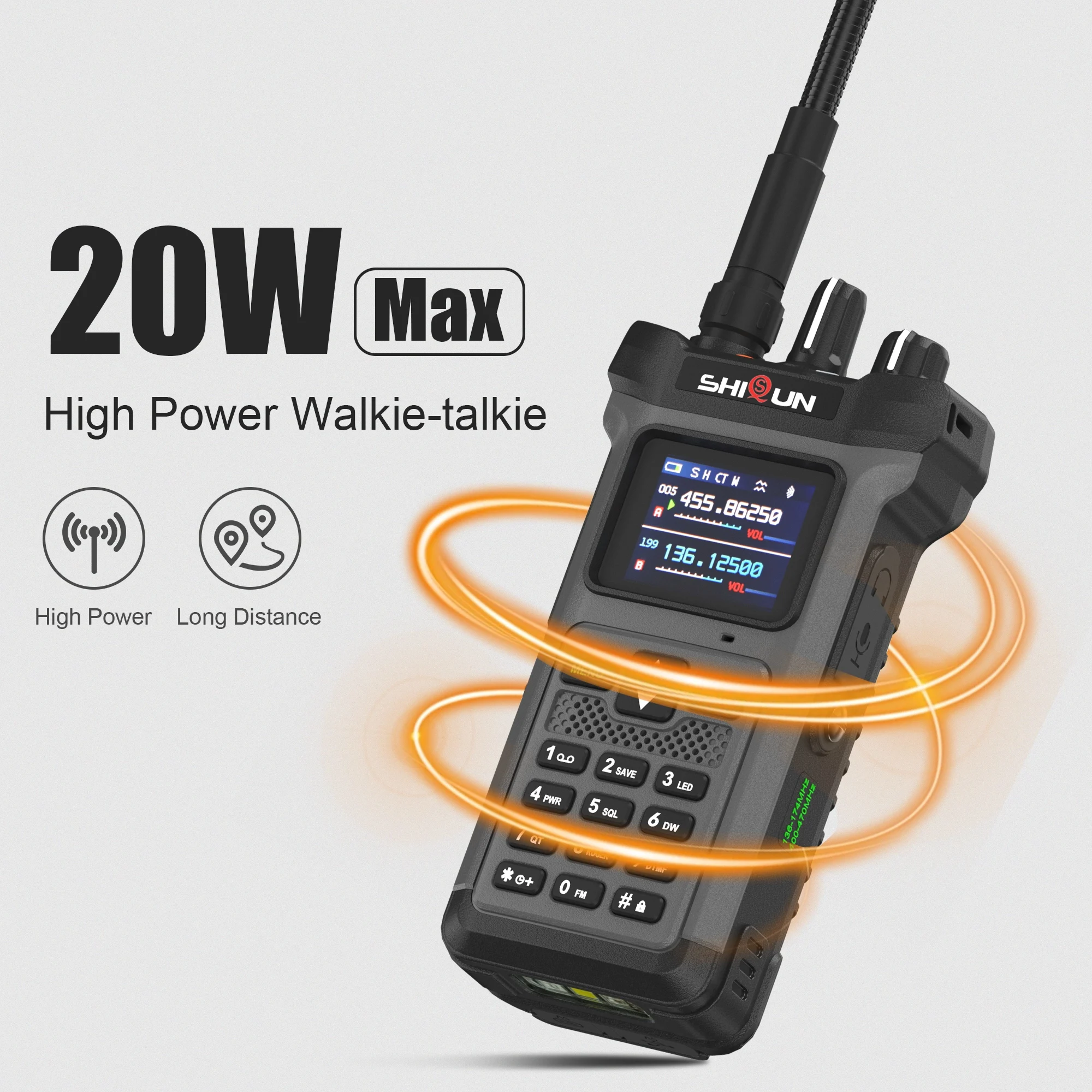 SQ-8500 AI الحد من الضوضاء لاسلكي تخاطب 20 واط ماكس ثلاثي الطاقة نوع C شحن أضواء ستروب IP54 المزدوج PTT قوة البنك اتجاهين الراديو