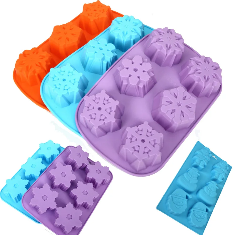 6 Holes Christmas Decorations Pentagram Snowflake Chocolate Party DIY Fondant Baking Cooking Cake Decorating Tools Silicone Mold