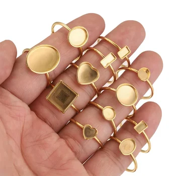 10 個調整可能なステンレス鋼オープンリング設定ブランクベースベゼルカボションリングジュエリー材料作成 DIY 指