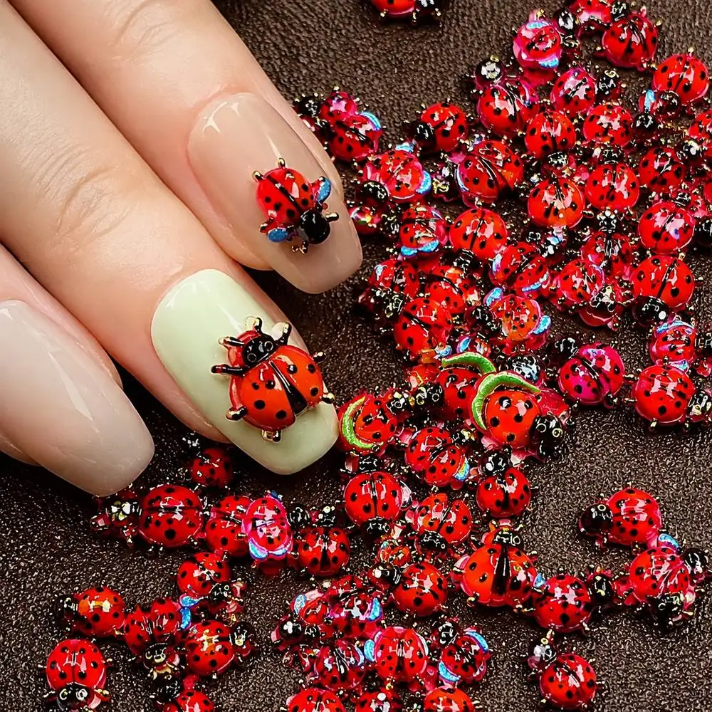 50Pcs Charming Realistic Distinct Ladybug Nail Charms Pretty Mixed Resin Ladybug Nail Decor Sweet Nature Ladybug Nail Supplies