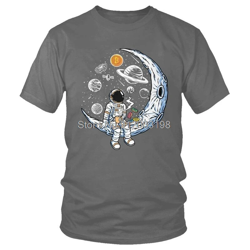 Crypto Bitcoin BTC To The Moon T Shirt Men  Cotton T-shirt Streetwear Tshirt Short Sleeve Astronaut Cryptocurrency Tees Tops