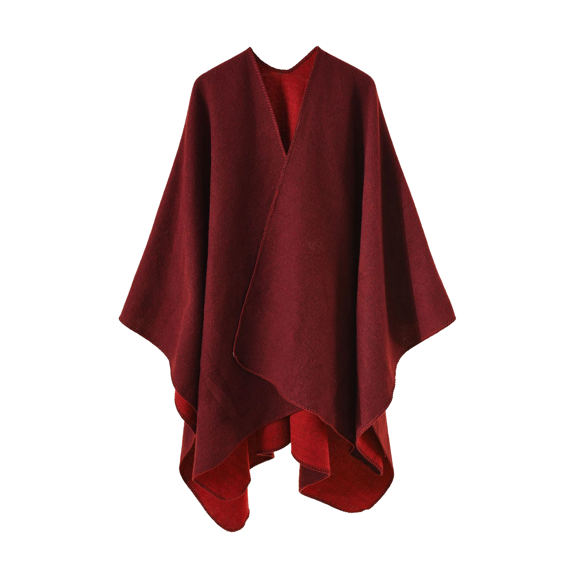 Women Cashmere Feel Shawl Lady Double-sided Winter Cape Spring Autumn Retro Cardigan Classic Simple Cloak Soft Large Blanket