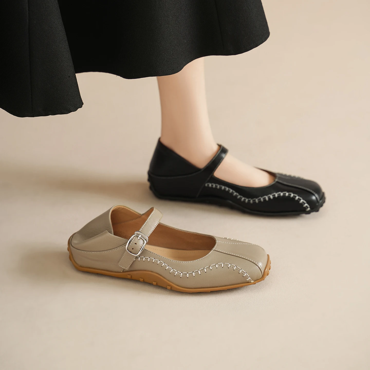 2026 new summer women sandals natural leather 22-25cm sheepskin+cowhide+pigskin square toe buckle mary janes women shoes fashion