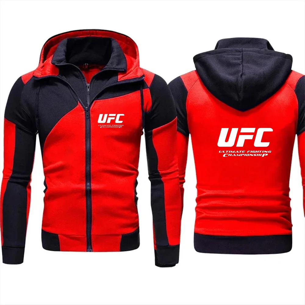 Stampa logo UFC 2025 Nuova felpa sportiva da uomo primaverile e autunnale, felpa con cappuccio con cerniera a doppio strato da donna, giacca per coppia alla moda