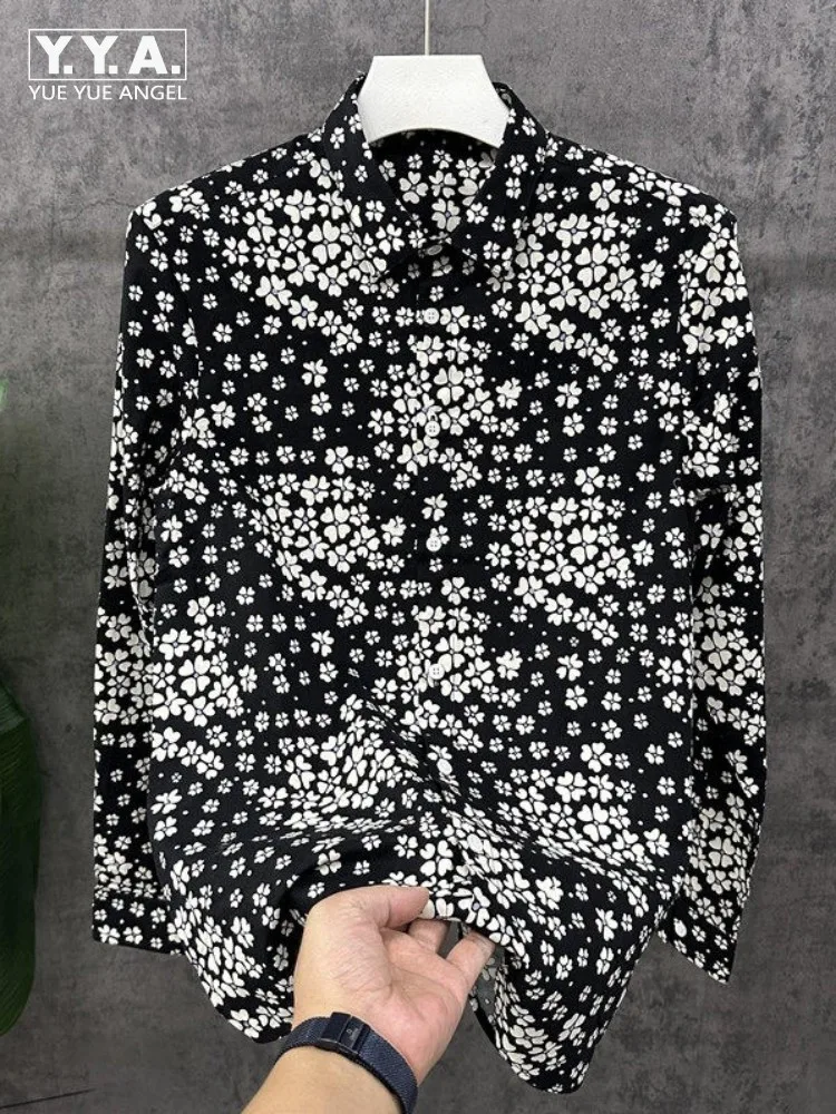 

Spring Mens Printed Long Sleeve Shirt Comfortable Single Breasted Casual Cotton Shirts Turndown Collar Breathable Tops Male