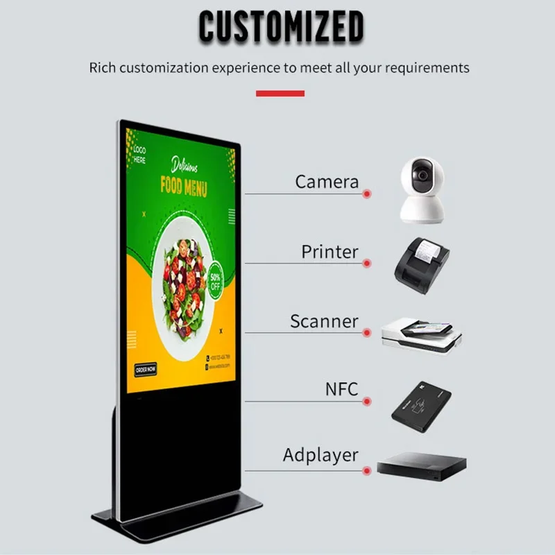 43 50 55 Inch IPS LCD Screen Floor Stand Indoor Advertising Kiosk indoor digital nage display