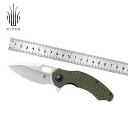 Kizer Folding Knife Roach Mini V3477C1 2022 New Survival Knife with Green Textured G10 Handle Removable Flipper Tab Knife