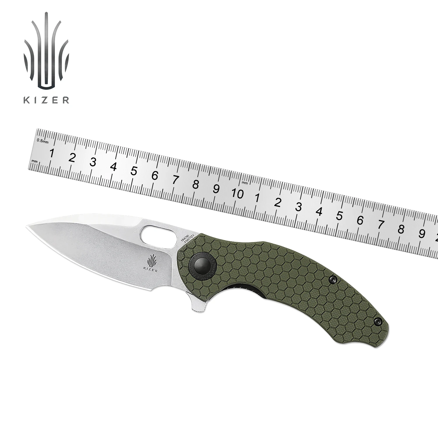 Kizer Folding Knife Roach Mini V3477C1 2022 New Survival Knife with Green Textured G10 Handle Removable Flipper Tab Knife