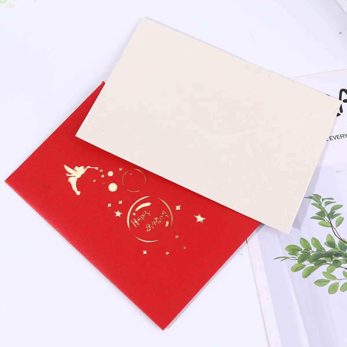 

3Pcs 3D Up Birthday Greeting Cards Red Little Fairy Pattern Eco-Friendly Blessing Cards Creative Craft Up Card