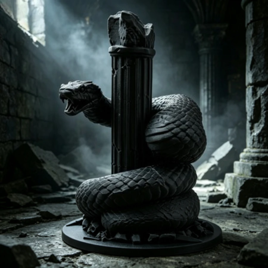 Terrarium Aquarium Landscape Ruins Coiled Snake Figurine Roman Column Sculpture Dark Fantasy Home Desktop Decor Reptile Gifts