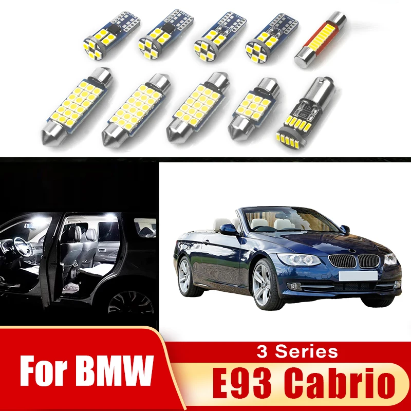 Car LED Bulbs For BMW 3 Series E93 Cabrio 2007 - 2013 9pcs Interior Reading Lamp Glove Box Vanity Mirror Trunk Light Accessories