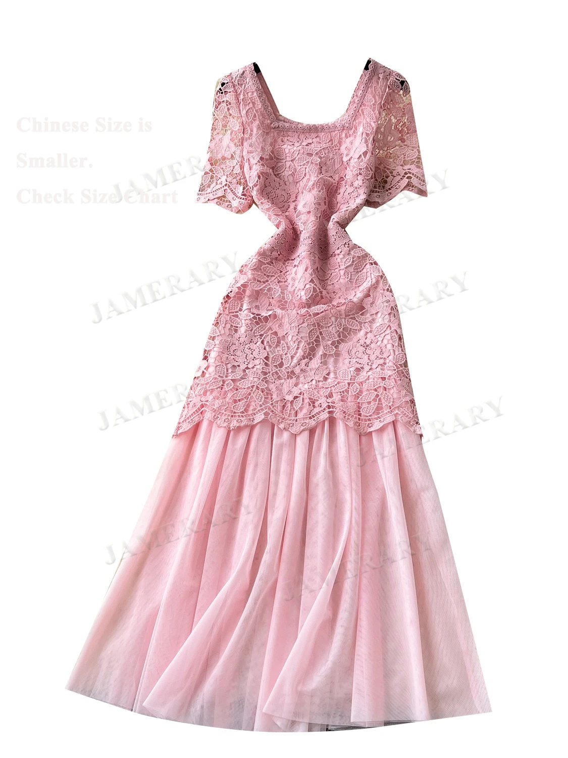 Damska Letnia Sukienka Midi z Siateczki, Koronki i Haftu, z Krótkim Rękawem, Wycięciami, na Bal, Wieczór, Imprezę, Sukienki Vestidos, Markowy Design