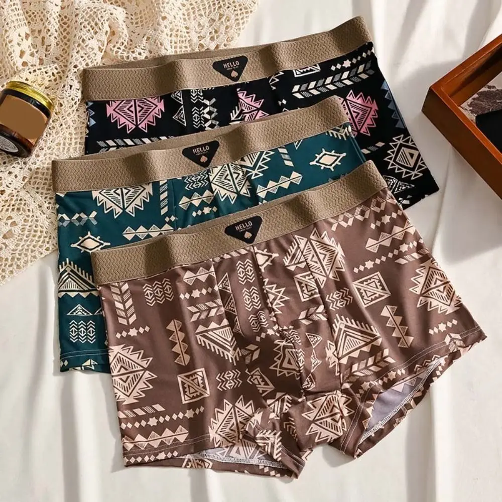 

5 шт., модные мужские трусы-боксеры больших размеров, бесшовное эластичное нижнее белье для мужчин, нижнее белье со средней талией, трусики с принтом, подарки