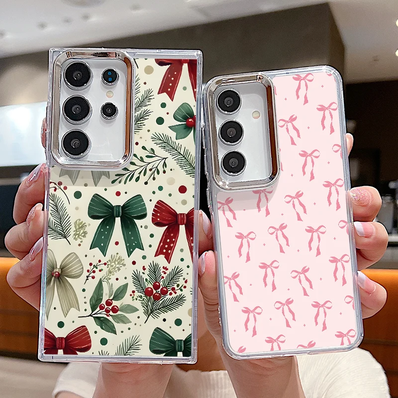 Bowknot Printed Phone Case For Samsung Galaxy S26 S25 S24 S23 Ultra S25 S24 FE A57 A56 A37 A17 A55 A15 A36 A54 Plating TpU Cover
