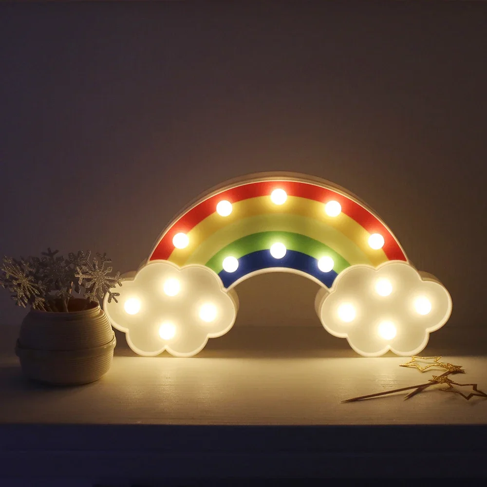 

Hot Sale Night Light Rainbow Wall Lamps Battery Powered For Kids Rooms Decor Plastic Table Party Decorative LED Night Light Lamp