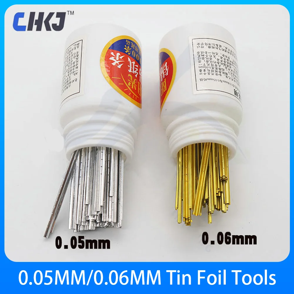 CHKJ 100PCS/BOX 0.05MM/0.06MM Locksmith Tools Finished Tin Foil Strip Gold And Silver Tin Foil Key Consumables Tin Foil Tools