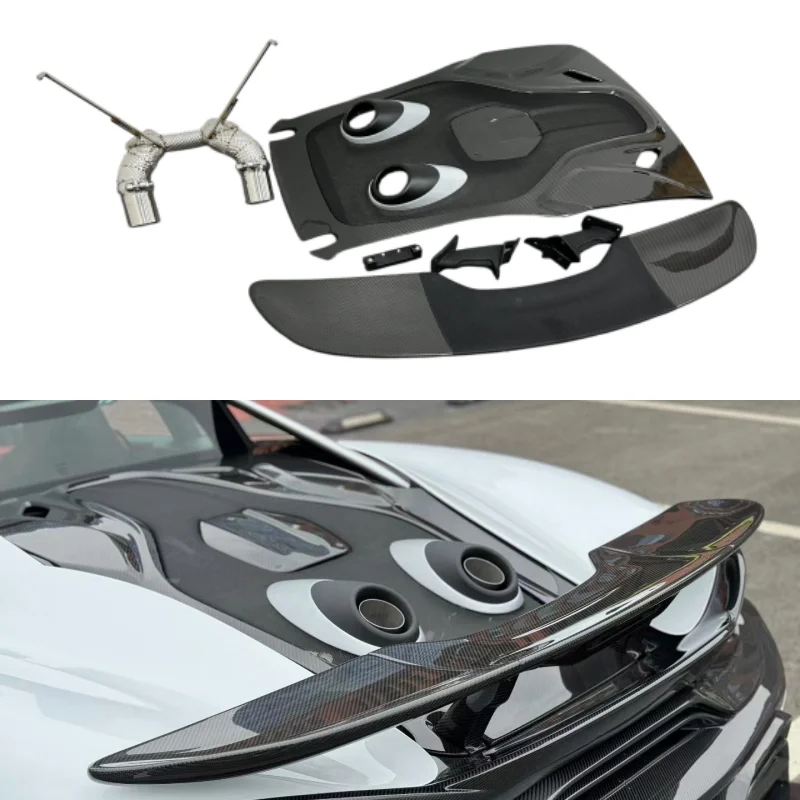 

Rear Engine Hood Exhaust Pipe Rear Spoiler for McLaren 540C 570S Upgraded 600LT Style Dry Carbon Fiber Body Kit