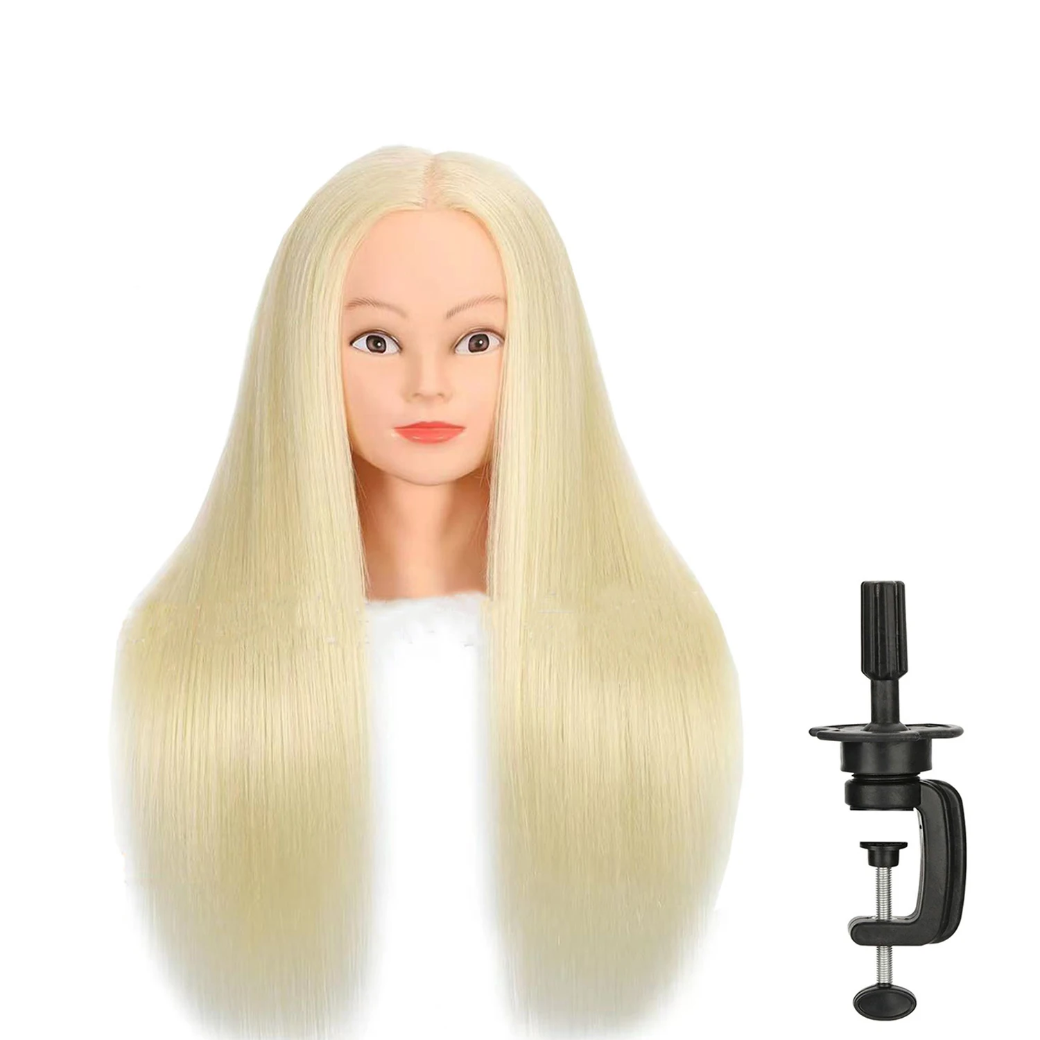 رأس دمية لتضفير عارضة أزياء لتصفيف الشعر 100% رأس تدريب لتصفيف الشعر الاصطناعي مع حامل ثلاثي القوائم للتجميل #1