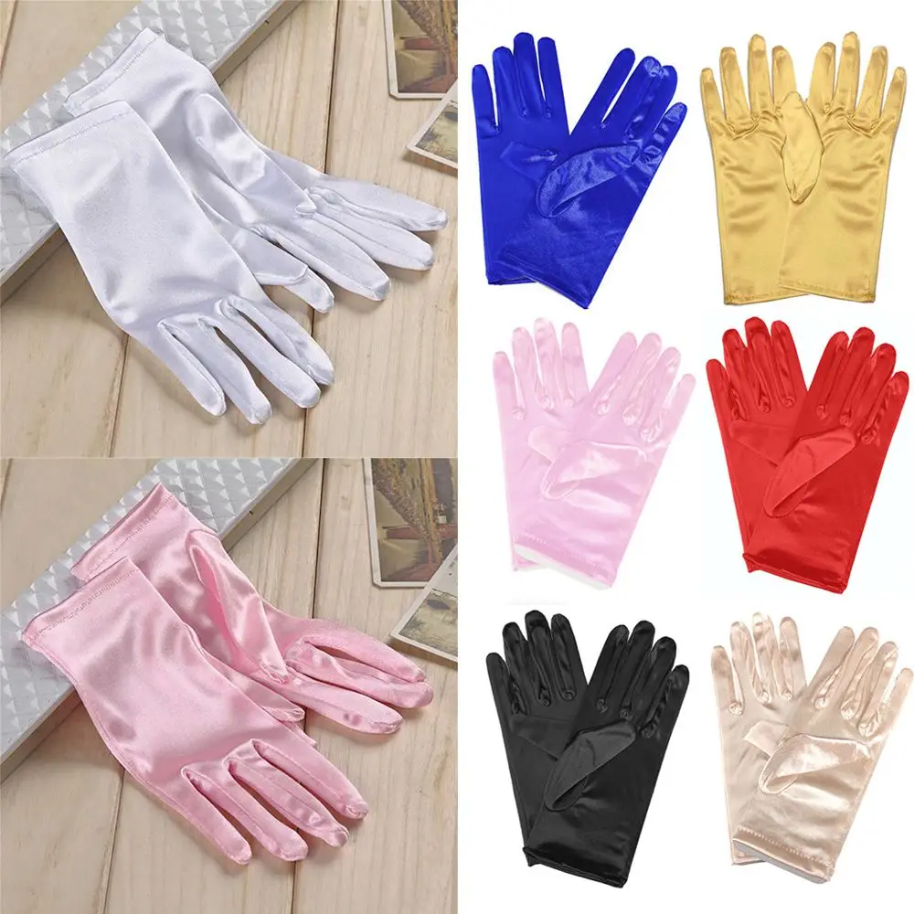 Classic Adult White Gold Champagne Wedding Gloves Sunscreen Gloves Stretch Satin Finger Gloves Women