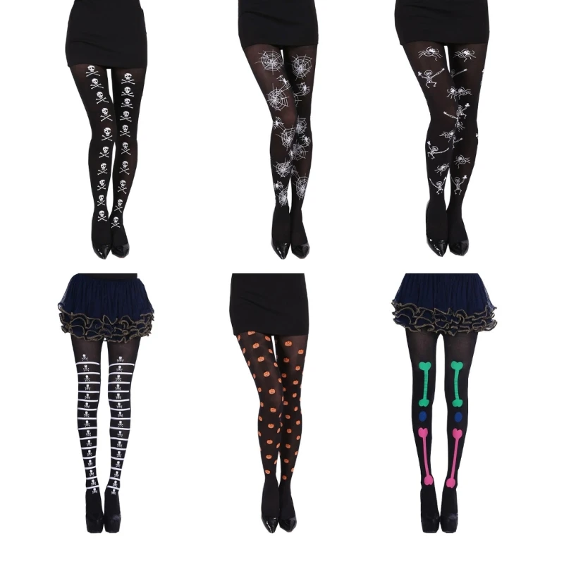 

Halloween Stockings Skeleton Spiders Web Striped Skull Pumpkin Tights Holiday Pantyhose Cosplay Costume Accessory