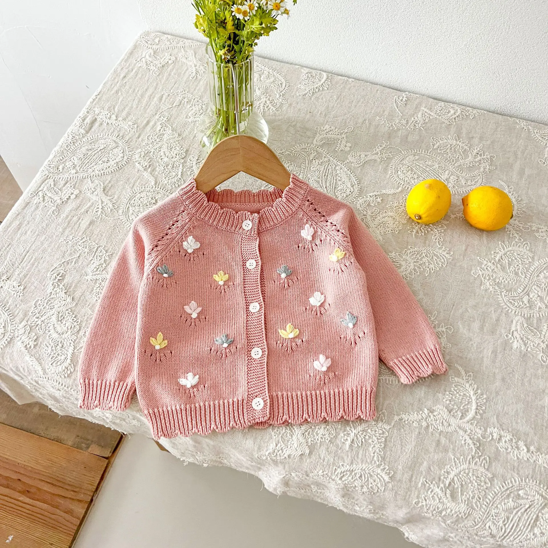 Autumn Newborn Infant Baby Girls Embroidery Flower Knit Cardigan Muslin Fallow Sweater Coat Kids Fashion Baby Clothing