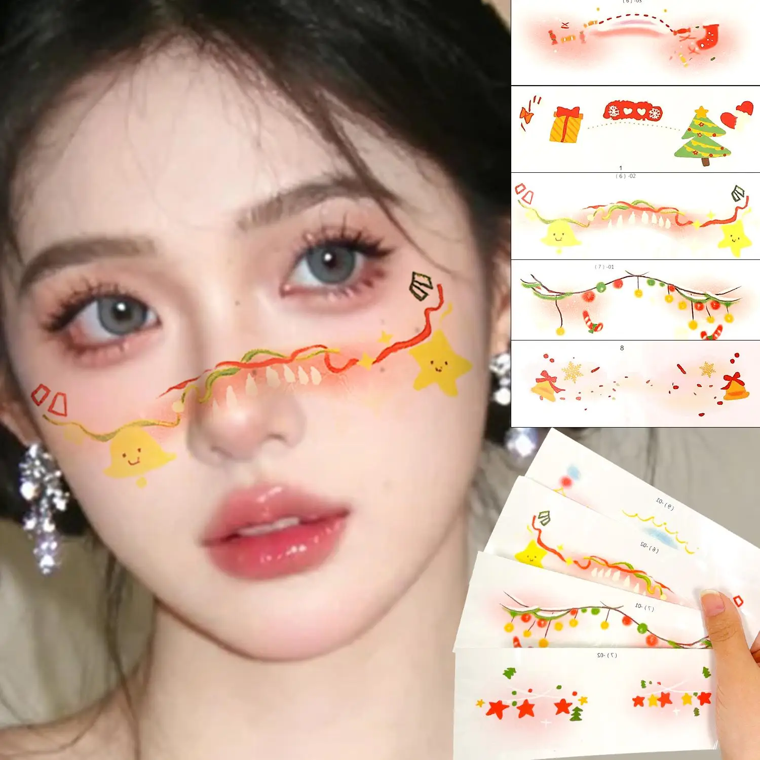 10PCS Christmas Face Temporary Tattoo Stickers Long-lasting Waterproof Christmas Festival Party Makeup Stage Tattoos Stickers