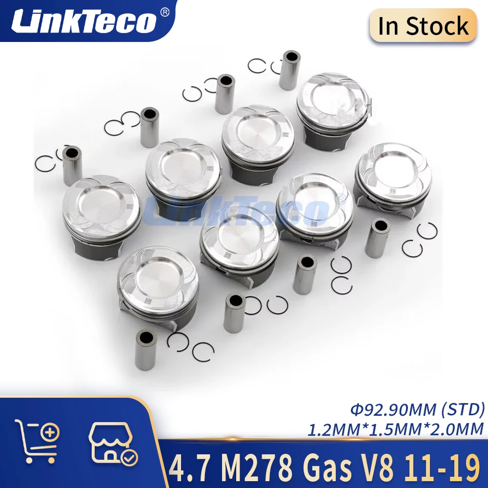 92.9mm STD Engine Parts Piston & Rings Kit Fit 4.7 L M278 Gas V8 11-19 For Mercedes-Benz W222 X222 W212 X166 GL500 E500 Turbo