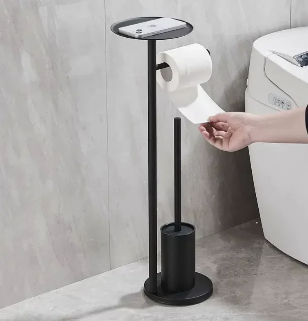 yesToilet Paper Holder Household Odor Proof Floor Standing Storage Rack Hotel Bathroom Black Stainless Steel Toilet Brush