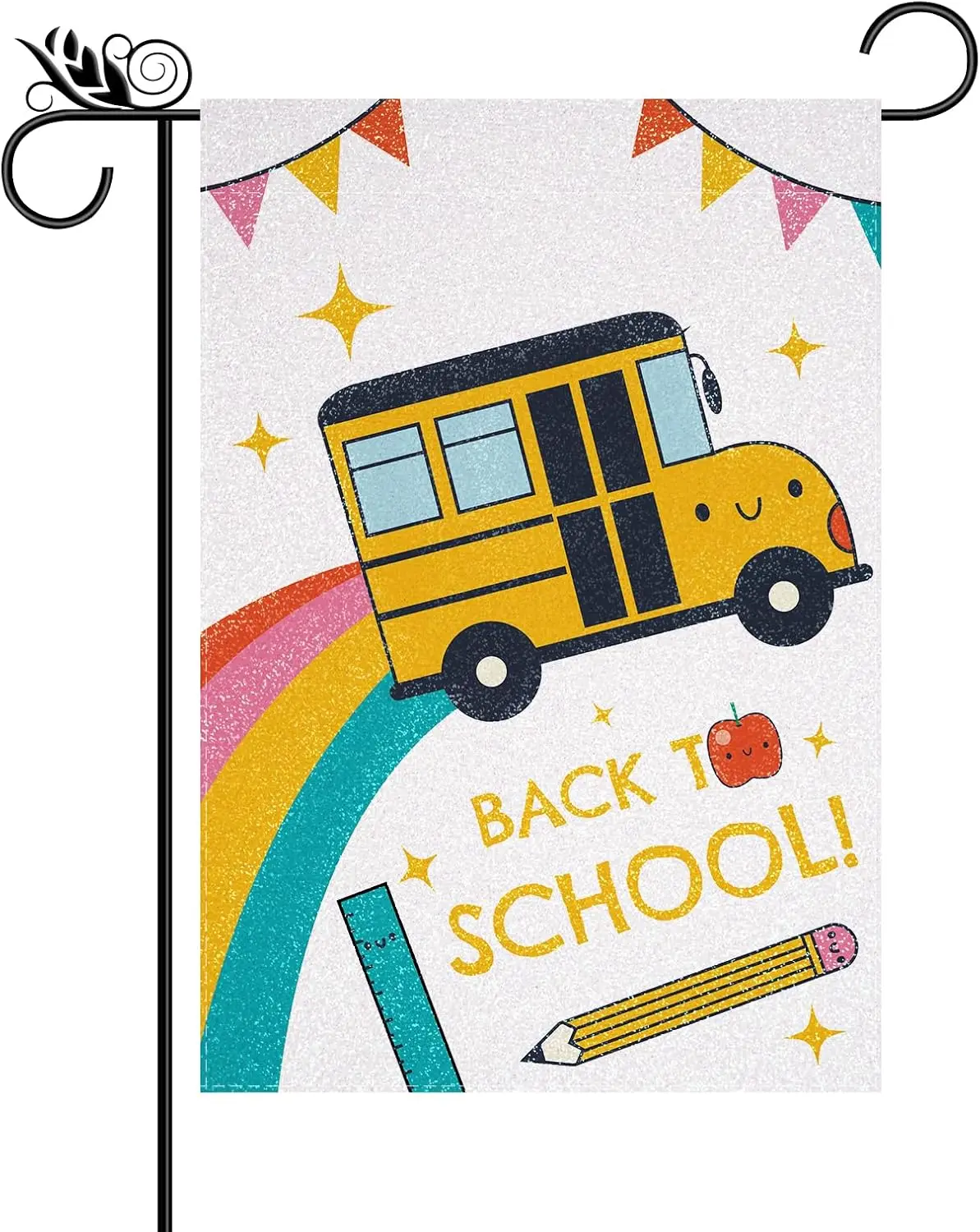 Back to School Garden Flag School Bus Pencil Ruler Double Sided Glitter Flag for First Day to School Outdoor Yard Decorations 12