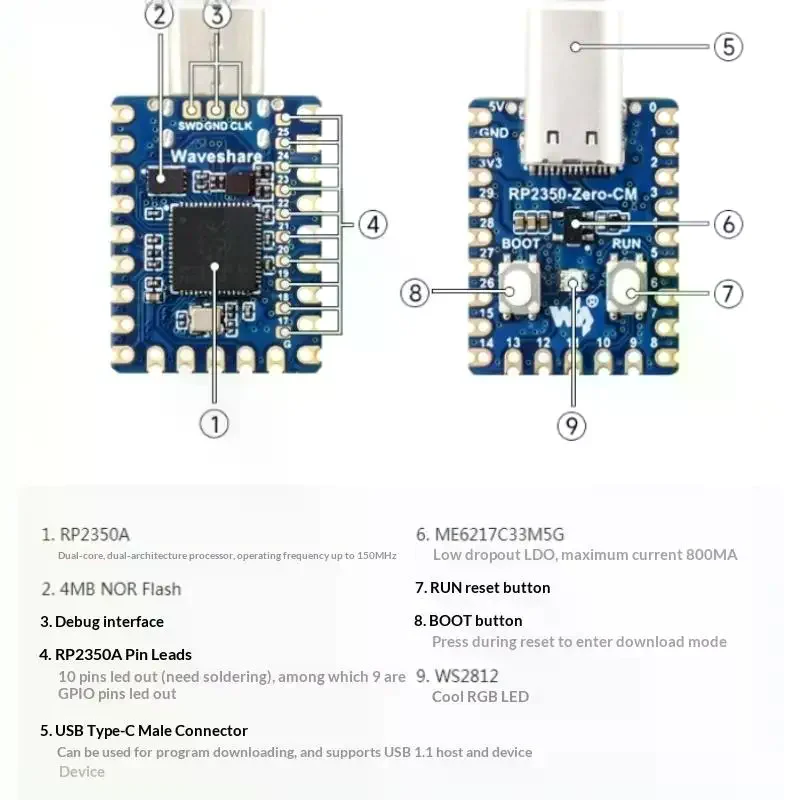 placa-de-desenvolvimento-zero-cm-com-porta-usb-c-e-saidas-de-entrada-saida-nao-utilizadas-ideal-para-projetos-de-programacao-diy-faca-voce-mesmo-com-rp2350