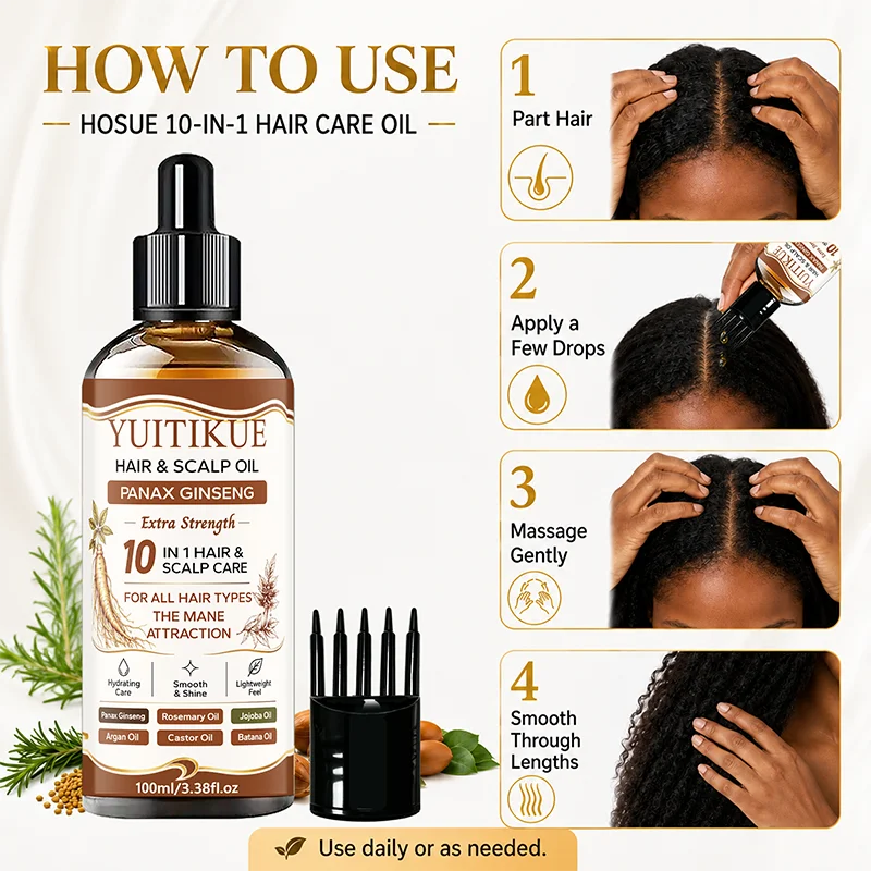 YUITIKUE Hair & Scalp Oil 100ml - Panax Ginseng 10 IN 1 Extra Strength, Lightweight & Non-Greasy Care