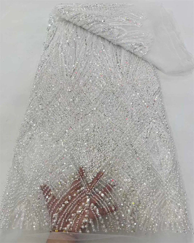 หรูหราไนจีเรียแอฟริกันลูกปัดผ้าลูกไม้คุณภาพสูงเย็บปักถักร้อยแอฟริกันลูกไม้ฝรั่งเศสผ้าสําหรับเย็บชุด