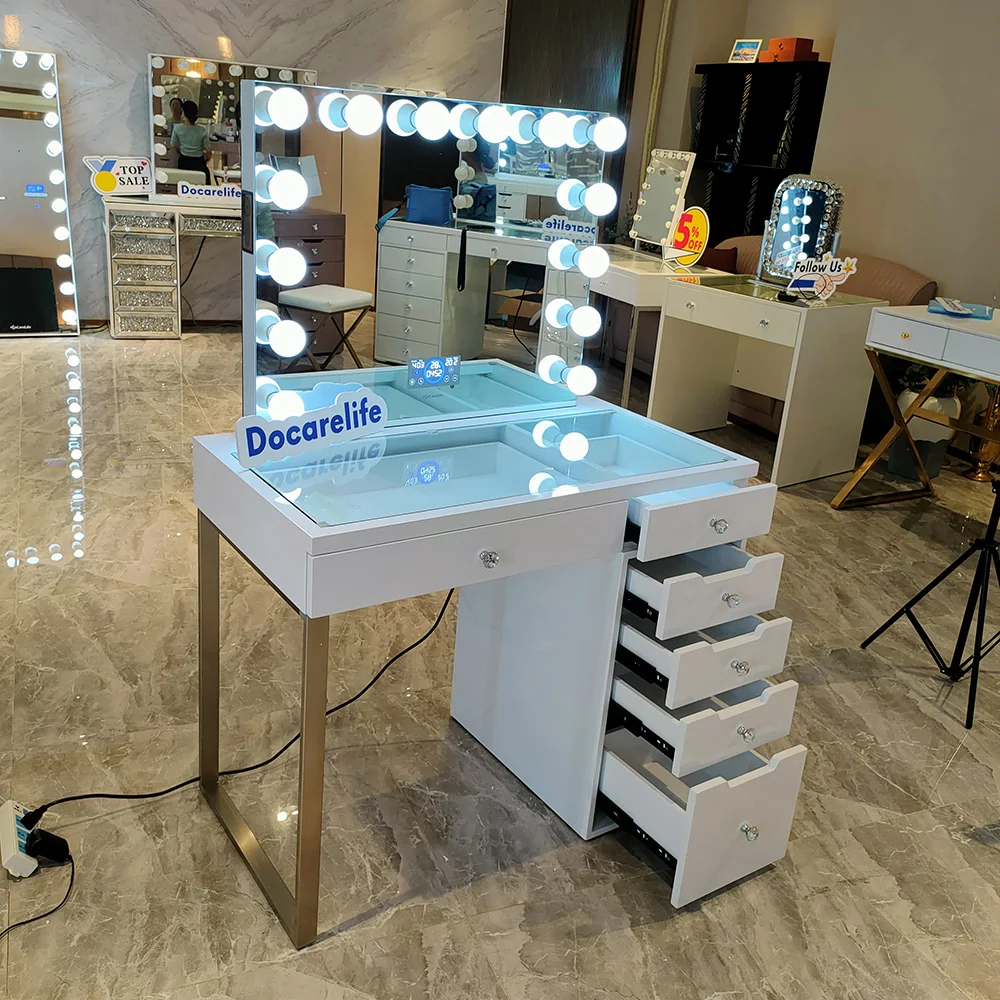 stock in U.S.funitures luxury bedroom furniture set vanity makeup dressing table with mirror MDF makeup vanities