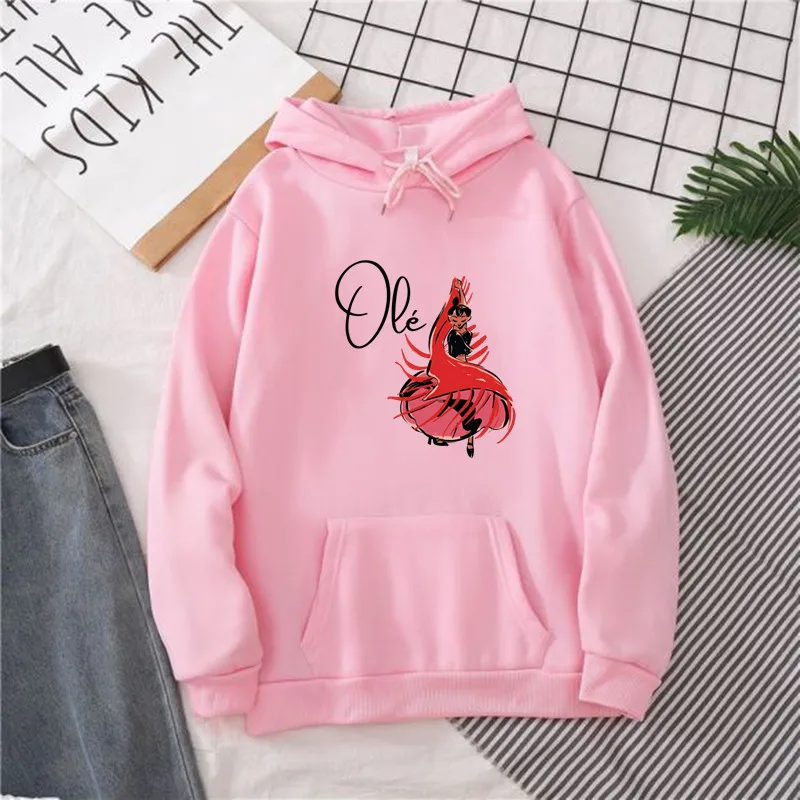 Flamenco Hoodie penari wanita, atasan cetakan Sweatshirt kasual Vintage musim dingin untuk murid perempuan