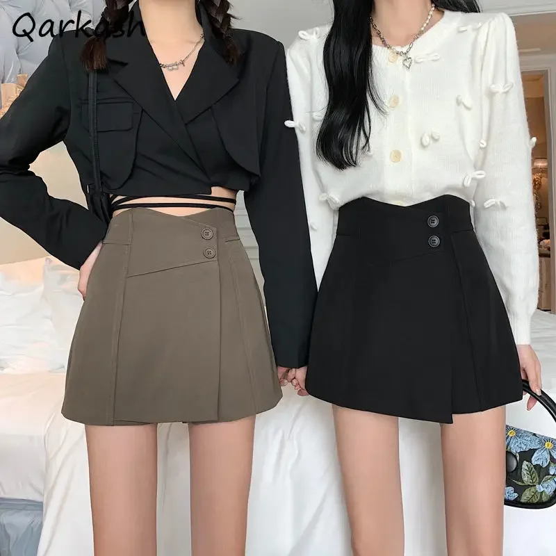 

Mini Skirts for Women Elegant Button High Waist Office Ladies Ulzzang Stylish A-line Skirt with Lining All-match Faldas Mujer