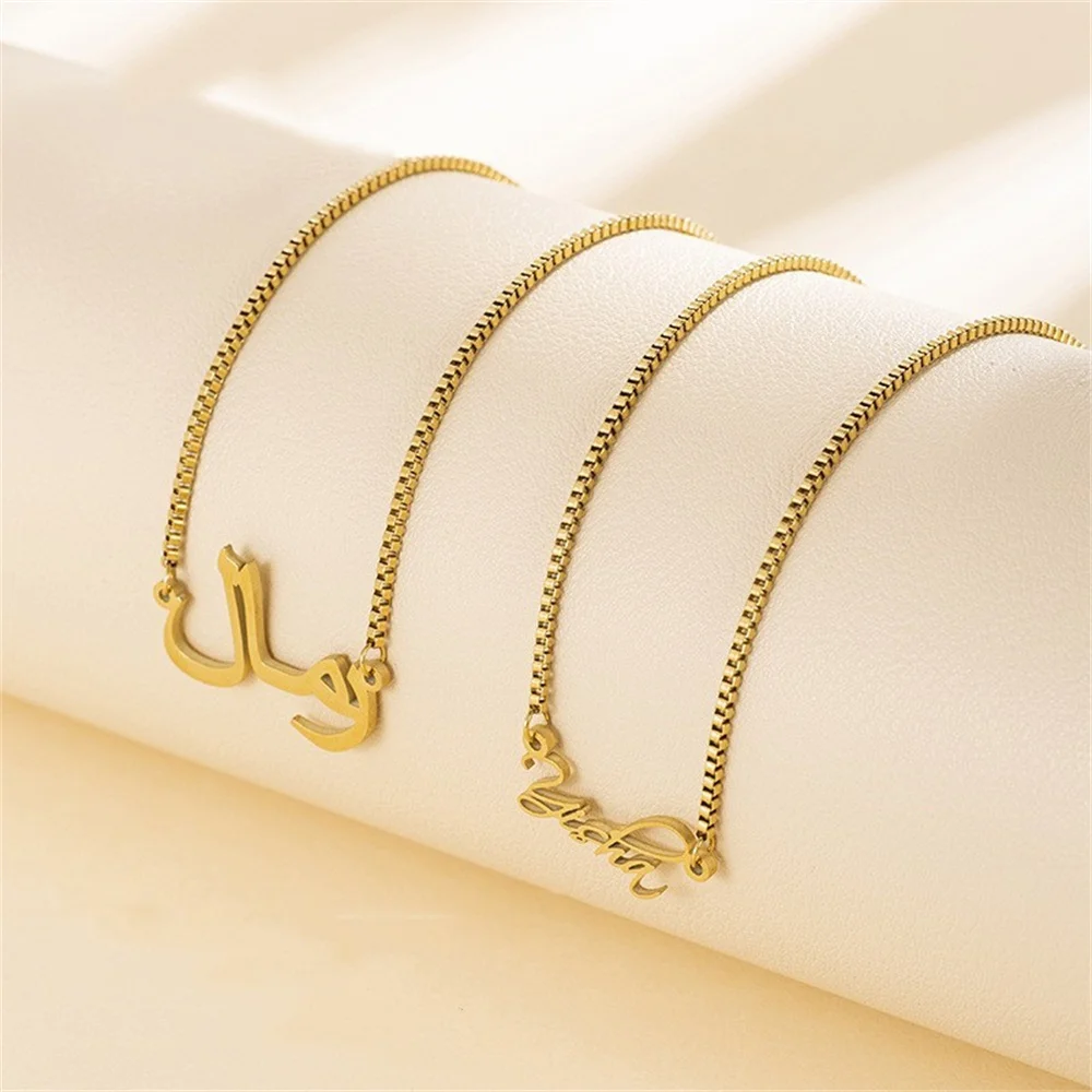 

LeeChee Personalized Custom Arabic Language Name Necklace For Women Stainless Steel Arabic Pendants Box Chain Jewelry Gift