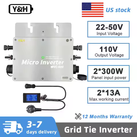 Y&amp;H 600W MPPT Grid Tied Inverter Solar Micro Inverter PV Input DC28-50V Output AC80-160V with LCD Waterproof IP65