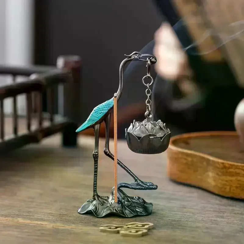 Chinese Style Incense Burner Zinc Alloy Good Symbolism Incense Holder Accessories Red-crowned Crane Indoor Aromatherapy Gifts