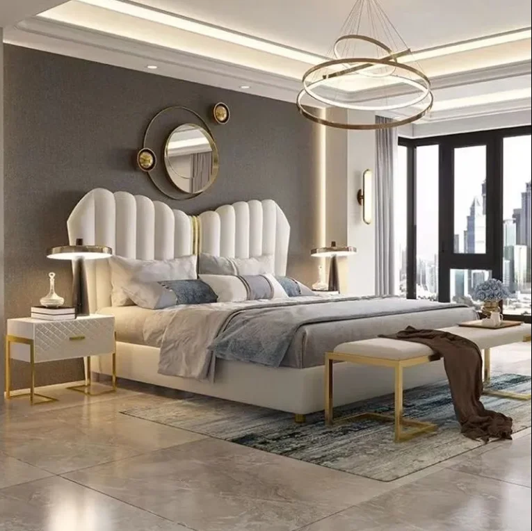 

Modern Bedroom Set Bedroom Furniture Leather king Size Bed
