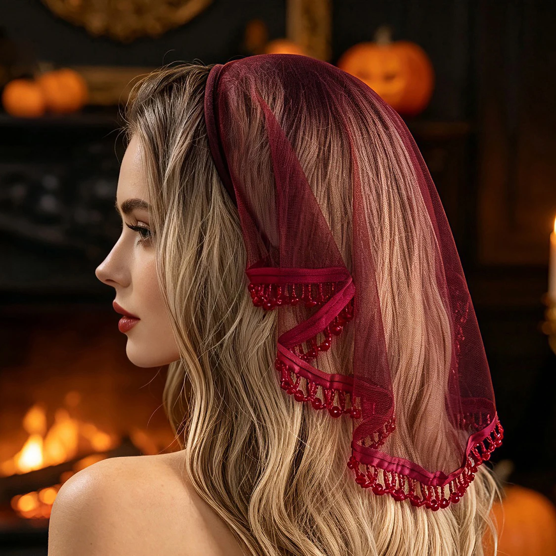 Lace Headband Women Fashion Red Hair Accessories Vintage Mesh Hair Bands Christmas Headbands Holiday Beach Headbands Girl Veil