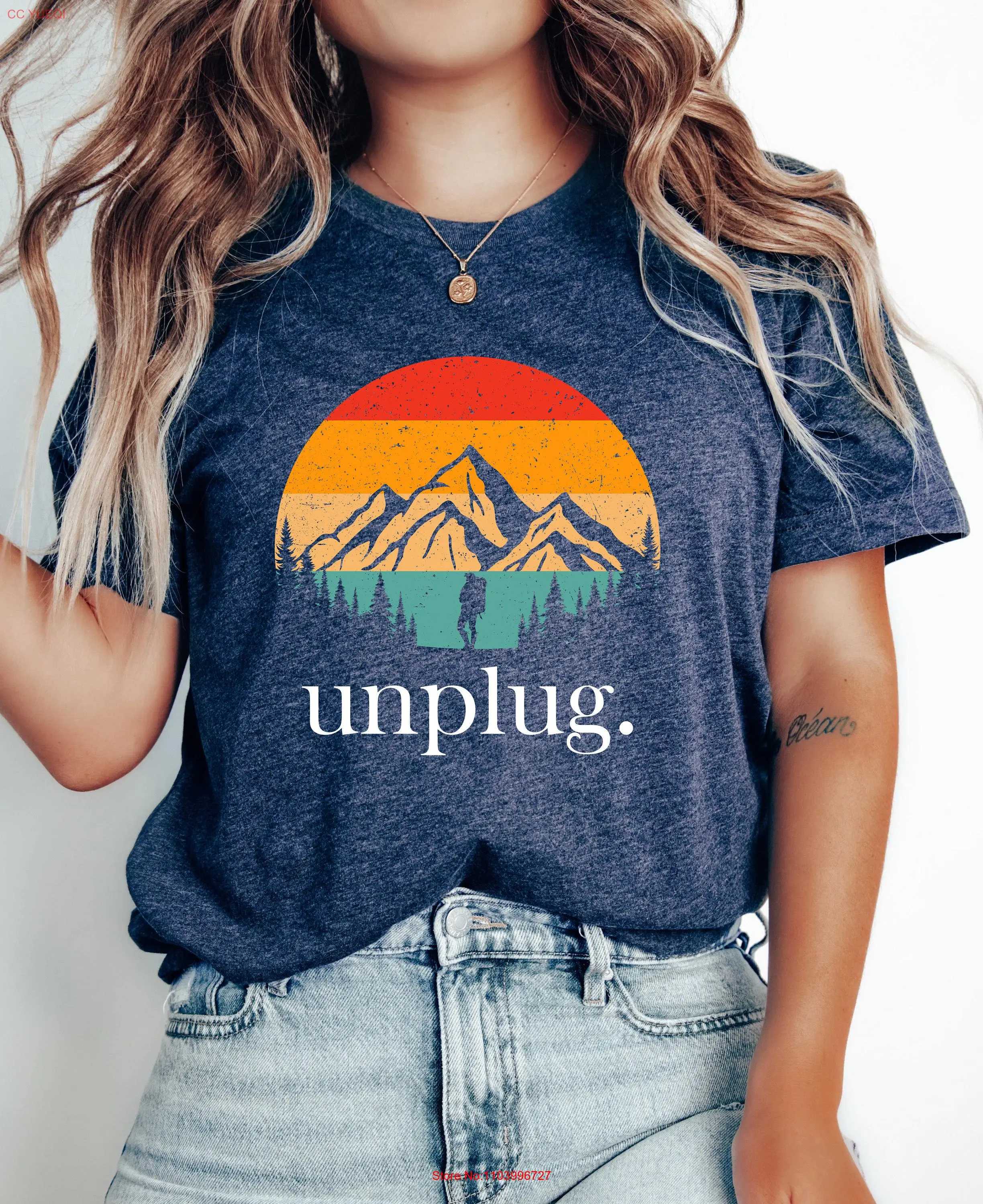 Unplug adventure shirt Retro Camping and Hiking T Perfect Nature Lover Mountain 0497 long or short sleeves