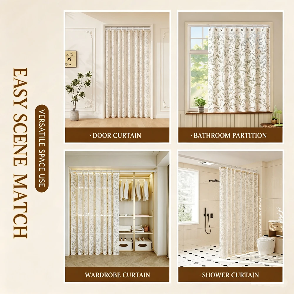 Luxury Jacquard Shower Curtain Waterproof Bathroom Partition Curtain Bathtub Separation Anti‑Mildew Bath Curtain Home Decor