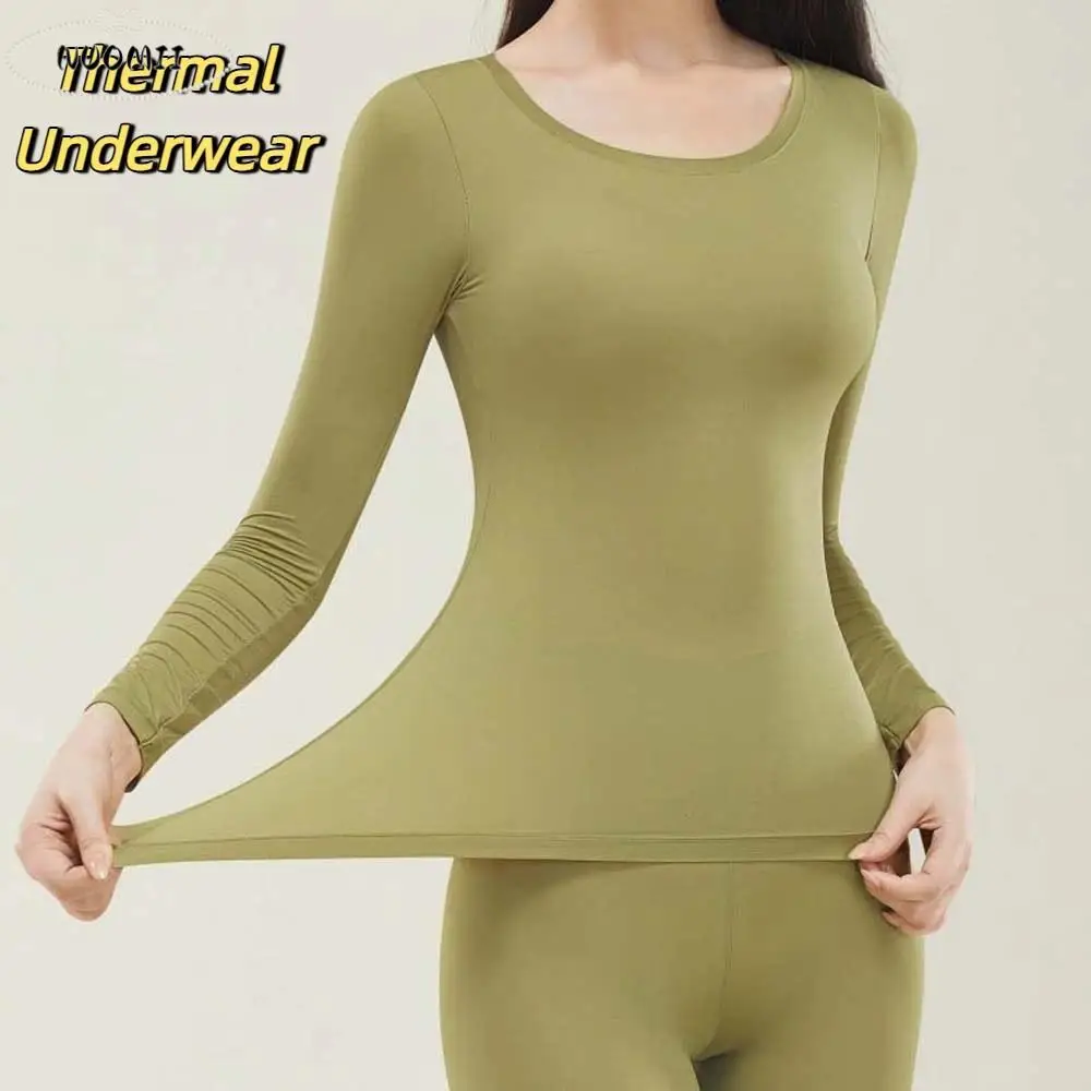 

Ультратонкая женская термоодежда, комплект топов и брюк с круглым вырезом, термобелье, невидимое ощущение, тепло, длинные брюки