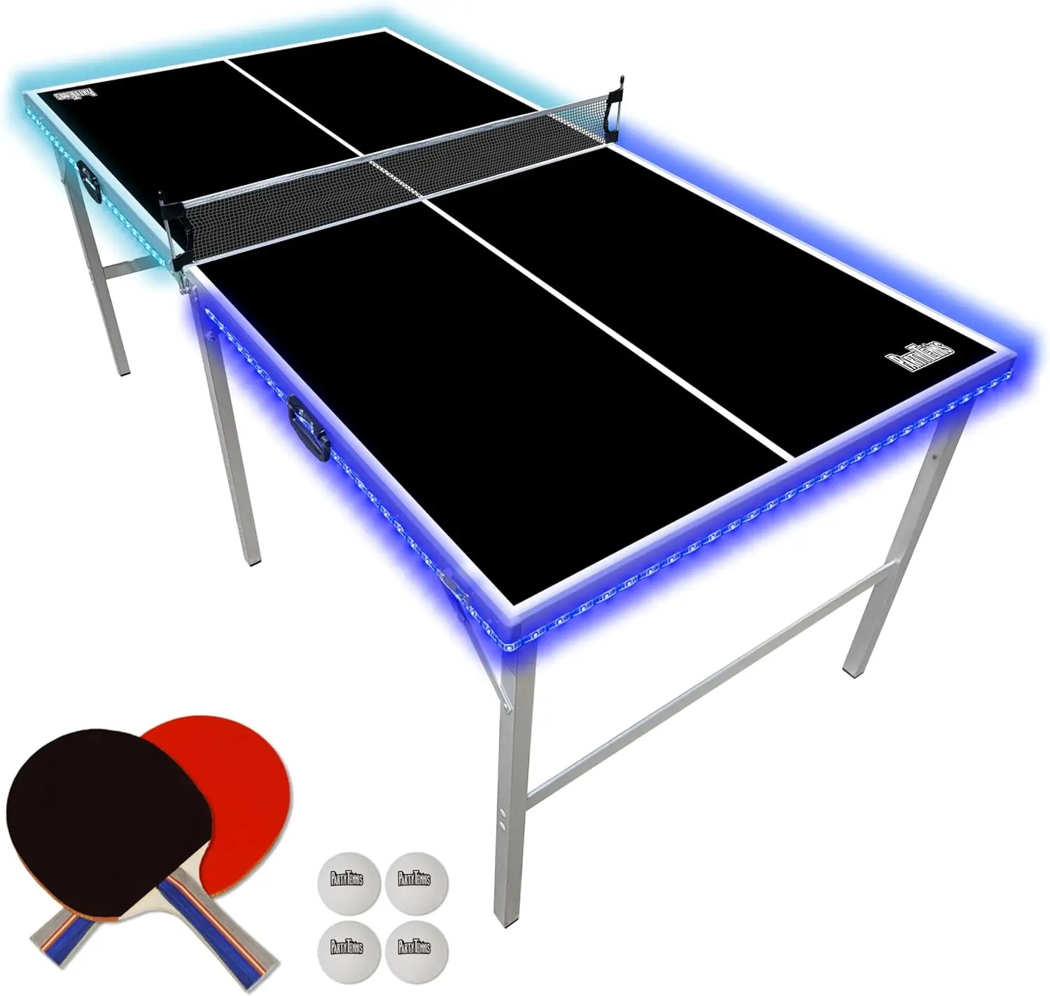 

PartyTennis Mid-Size Table Tennis | Portable Folding Indoor/Outdoor T Tennis T with Net, Paddles & Pong Balls