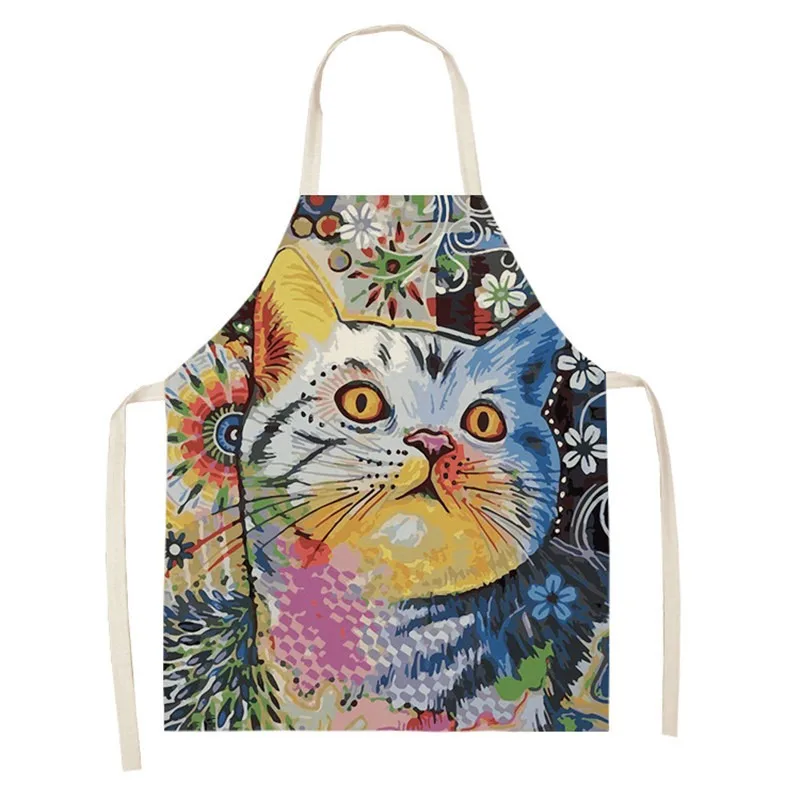 Artistic cat color apron oil-proof cleaning adult and children printed apron home kitchen cooking sleeveless bib