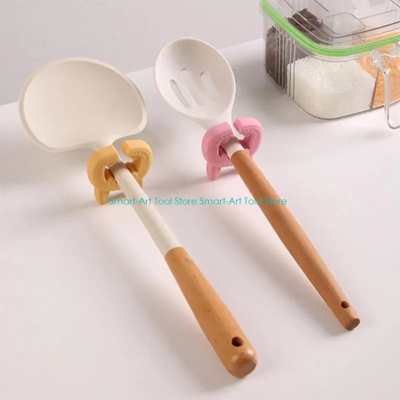 E1PB Heat Resistant Silicone Spatula Holder For Pot Pan Nonslip Spoon Rest Kitchen Organizers Accessories With Cats Ear