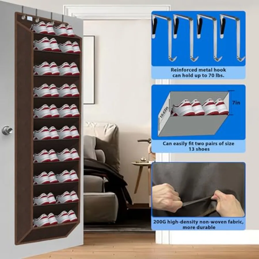 Over The Door Shoe Organizer with 70 Pounds Heavy Duty Capacity for Up to 20-30 Pairs Extra Deep Pockets Designed for Mens Size