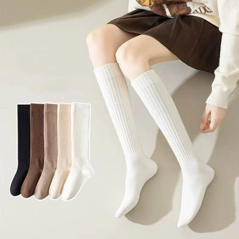 1 Pair Japanese Autumn Winter Woman Solid Color Socks Cotton Slimming Calf Casual Socks Lolita Preppy Style Mid Slouch Socks