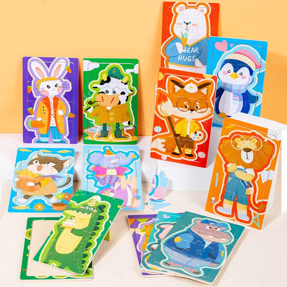 Wooden Jigsaw Puzzle Toys for Kids 3-8 Years,Cartoon Animal Themed Montessori Learning Toys,Educational STEM Gift for Boys Girls